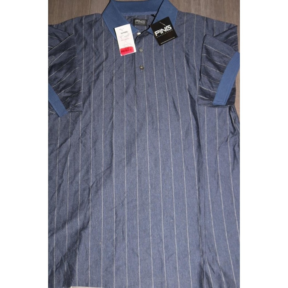 Vintage Ping Collection Mens Blue Pinstripe Mercerized Cotton Polo Shirt Large